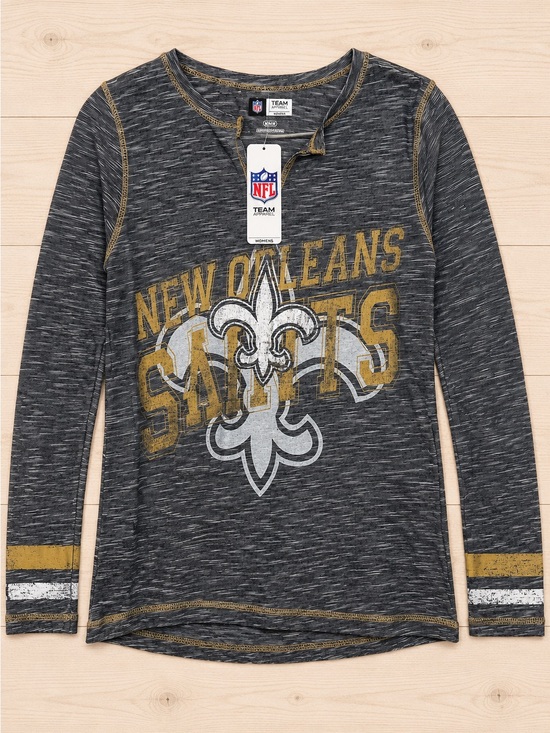 NFL Tops - NFL New Orleans Saints Football Long-Sleeve Tee in Charcoal and Gold NWT Medium